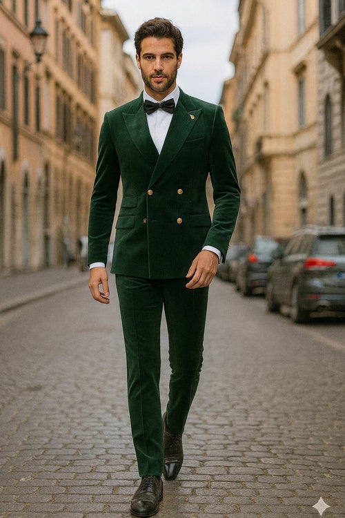 Green Velvet Smoking Jacket - Dinner Tuxedo Jacket Double Breasted Style Blazer
