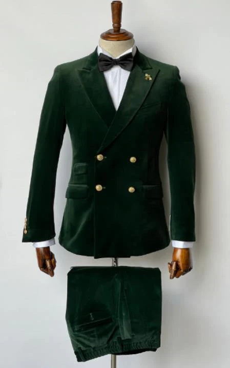 Green Velvet Smoking Jacket - Dinner Tuxedo Jacket Double Breasted Style Blazer