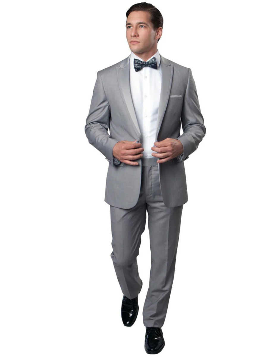 Designer Gray Prom Tuxedo - Grey Wedding Wool Peak Suit