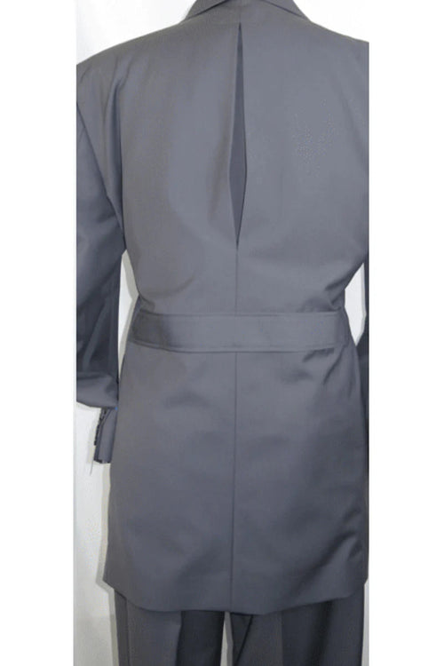 Mens 4 Button Double Breasted Vest Wool Suit in Grey