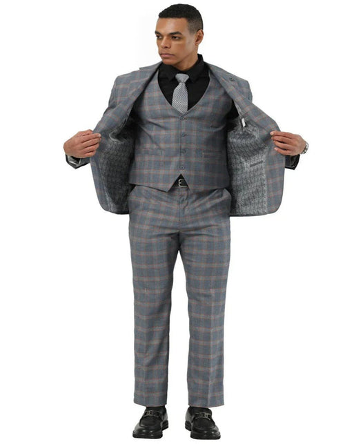 Big and Tall Business Suits - Suits For Big Man - Large Men's Grey Windowpane Vested Suits