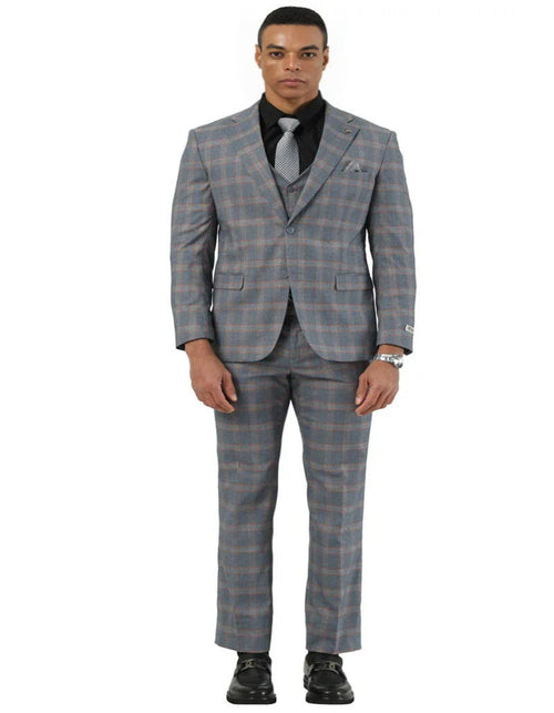 Big and Tall Business Suits - Suits For Big Man - Large Men's Grey Windowpane Vested Suits