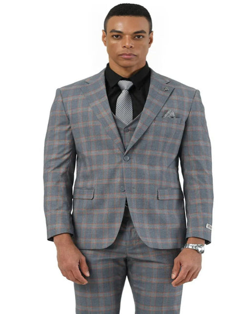 Big and Tall Business Suits - Suits For Big Man - Large Men's Grey Windowpane Vested Suits