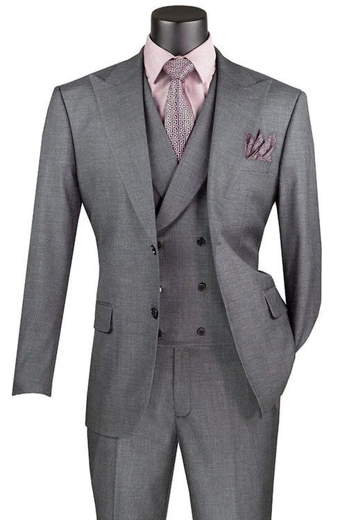 Sharkskin Men's Suit with Double Breasted Vest - Summer French Blue by Vinci