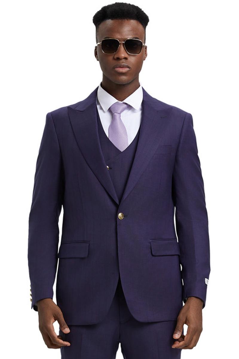 Men's Stacy Adams Vested One Button Side Peak Lapel Pinstripe Suit in Eggplant Purple – SuitUSA