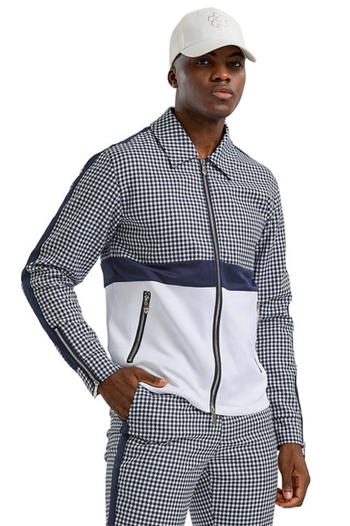 Men's Navy Blue Houndstooth Walking Suit Set