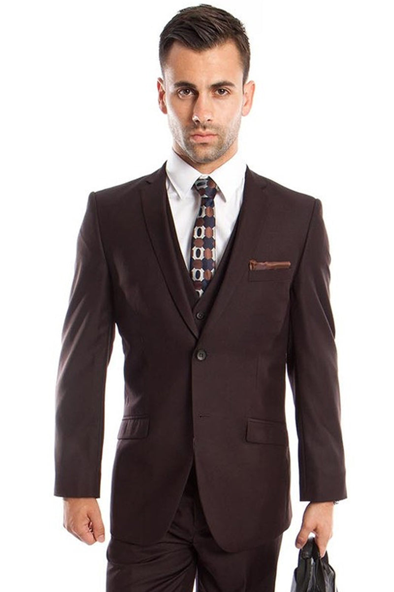 Men's Two Button Slim Fit Brown Suit for Weddings