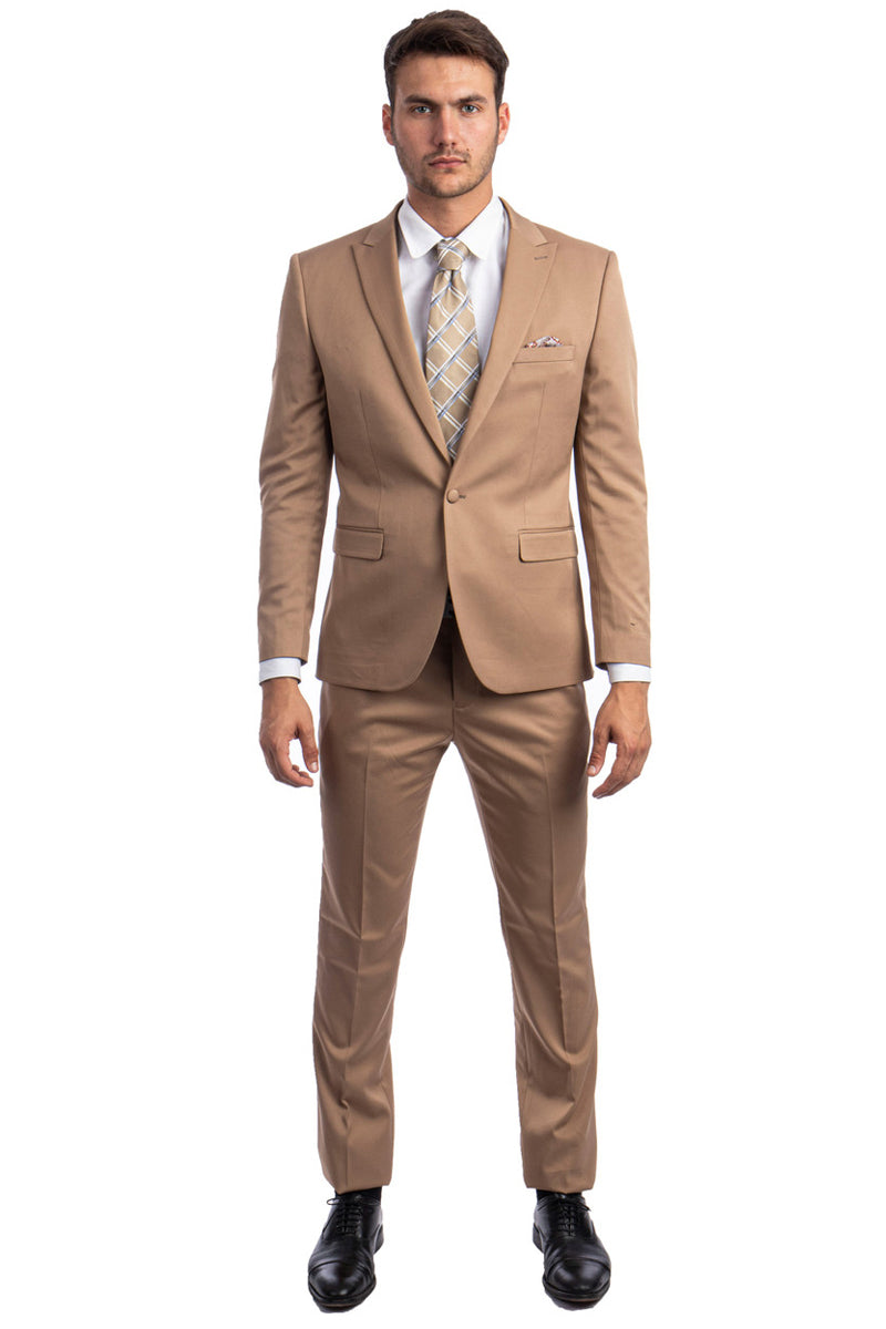 Men's Dark Taupe Slim Fit Suit with One Button Peak Lapel