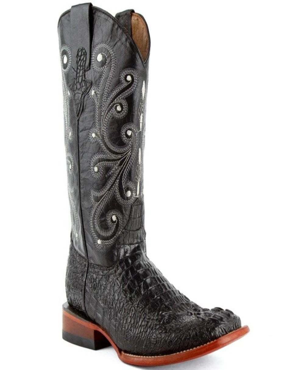 Men's Ferrini Caiman Crocodile Print Boots Handcrafted Black Ferrini USA