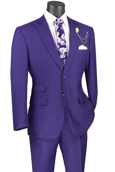 Mens Modern Fit Purple Plaid Suit by Vinci Suits