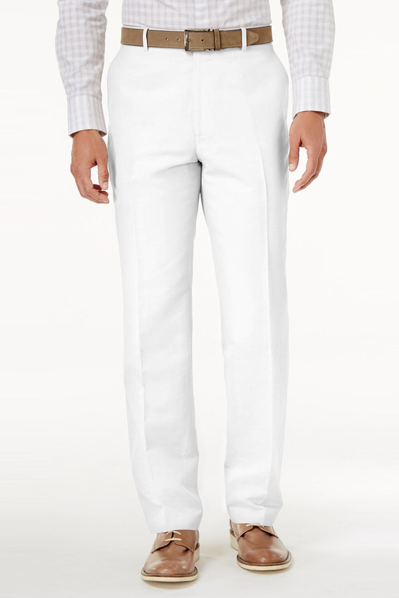 Men's Wool Feel Flat Front Dress Pants in White – SuitUSA