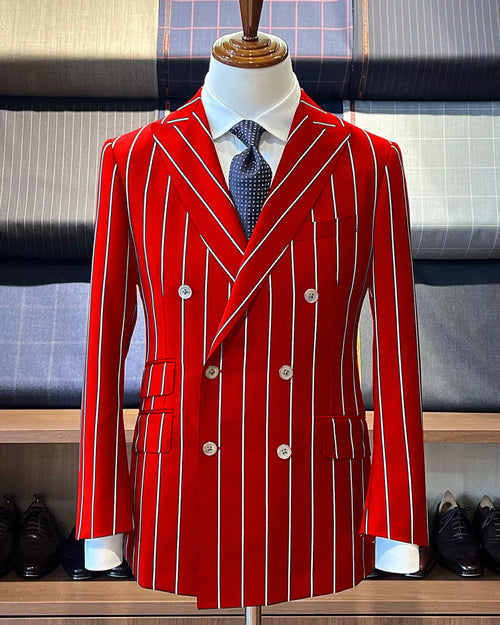 Hot Red Pinstripe Suit - Gangster Suit - 1920's Suit - Double Breasted Suit by USA Men's Outlet