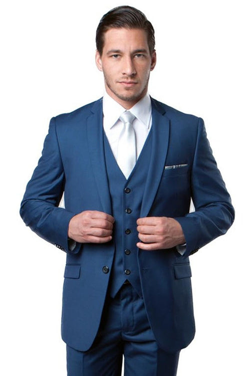 Men's Indigo Blue Slim Fit Wedding Suit by Tazio Suits