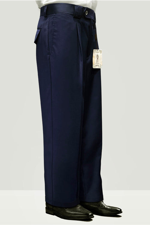 Mens Italian Wool Wide Leg Dress Pants in Navy Blue by Statement