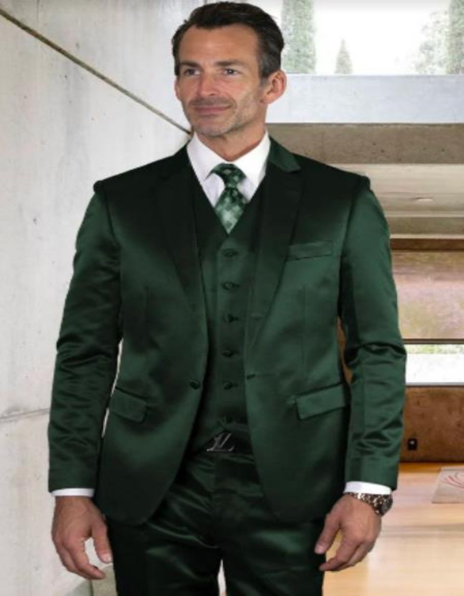 green dress suit Men's Scabal Dark Wool by StudioSuits Go for the maximalist look and switch the pants for another color in our Brights collection Trim Fit 3 Piece Suit