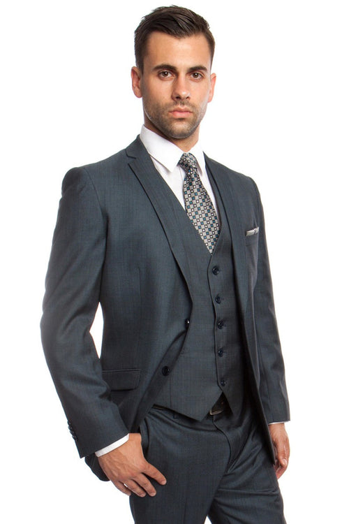 Men's Vested Business Suit in Indigo Blue