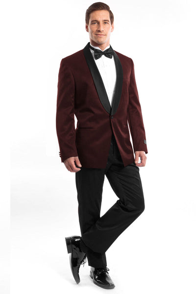 Men's Burgundy Satin Shawl Tuxedo in Slim Fit