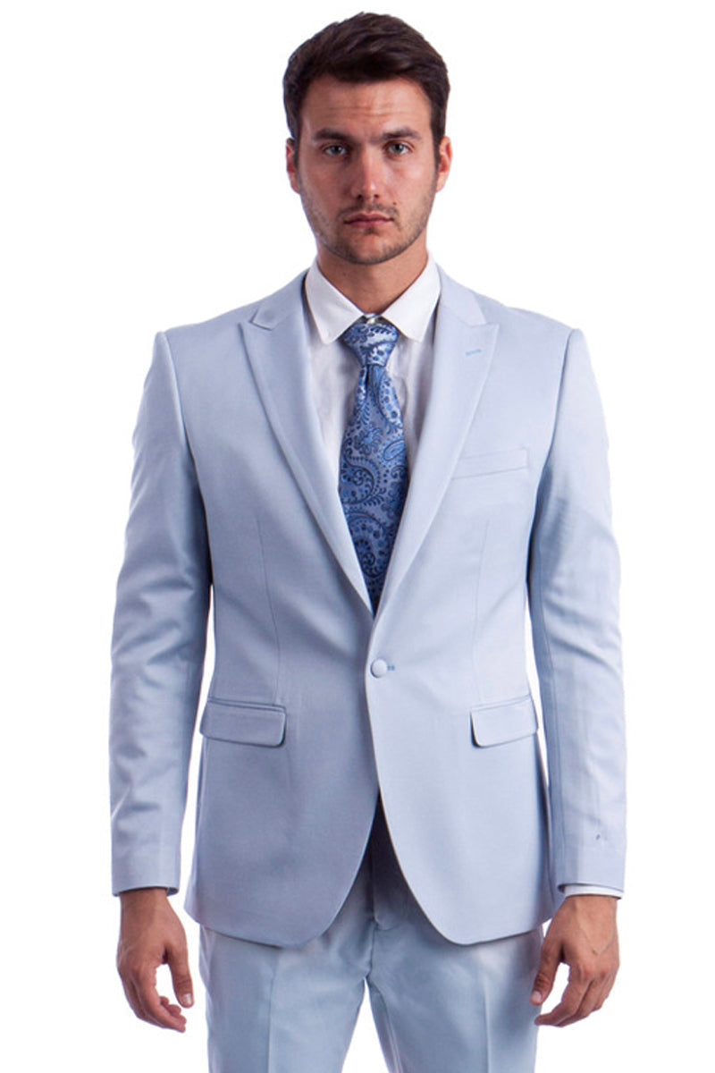 Men’s Sky Blue Slim Fit Suit by Tazio Suits