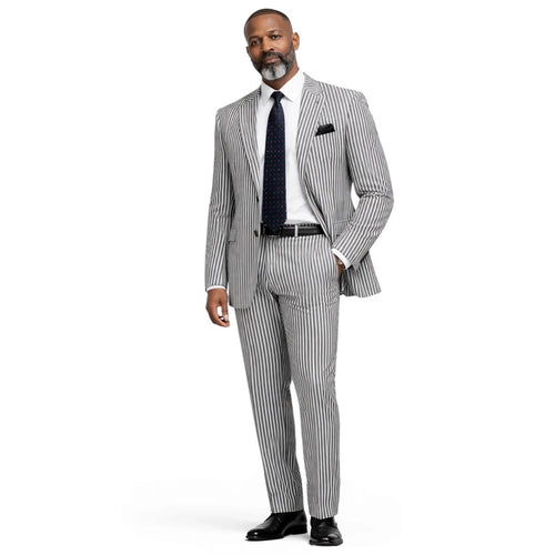Inserch Mens Premium Cotton Seersucker Stripe Suit ā Black