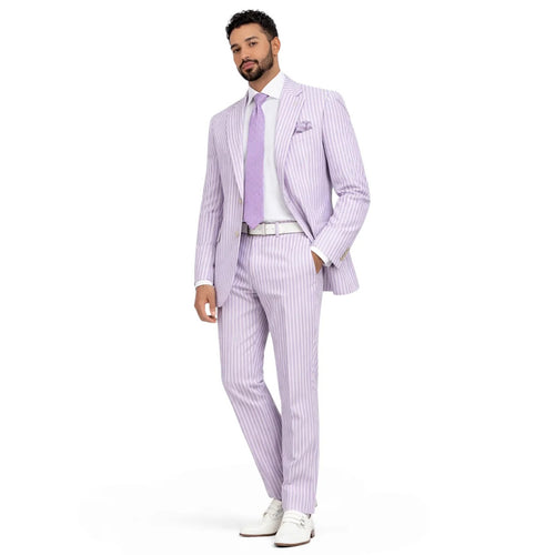 Inserch Mens Premium Cotton Seersucker Stripe Suit ā Purple