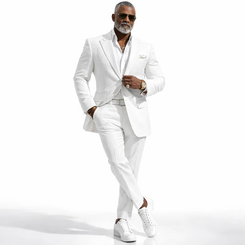 Inserch Mens Premium Cotton Seersucker Stripe Suit ā White