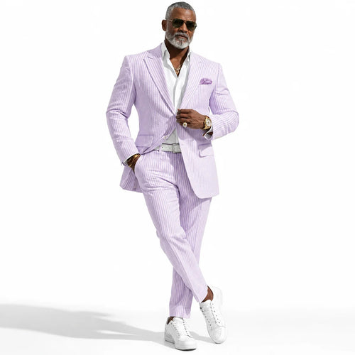 Mens Premium Cotton Seersucker Stripe Suit β Purple