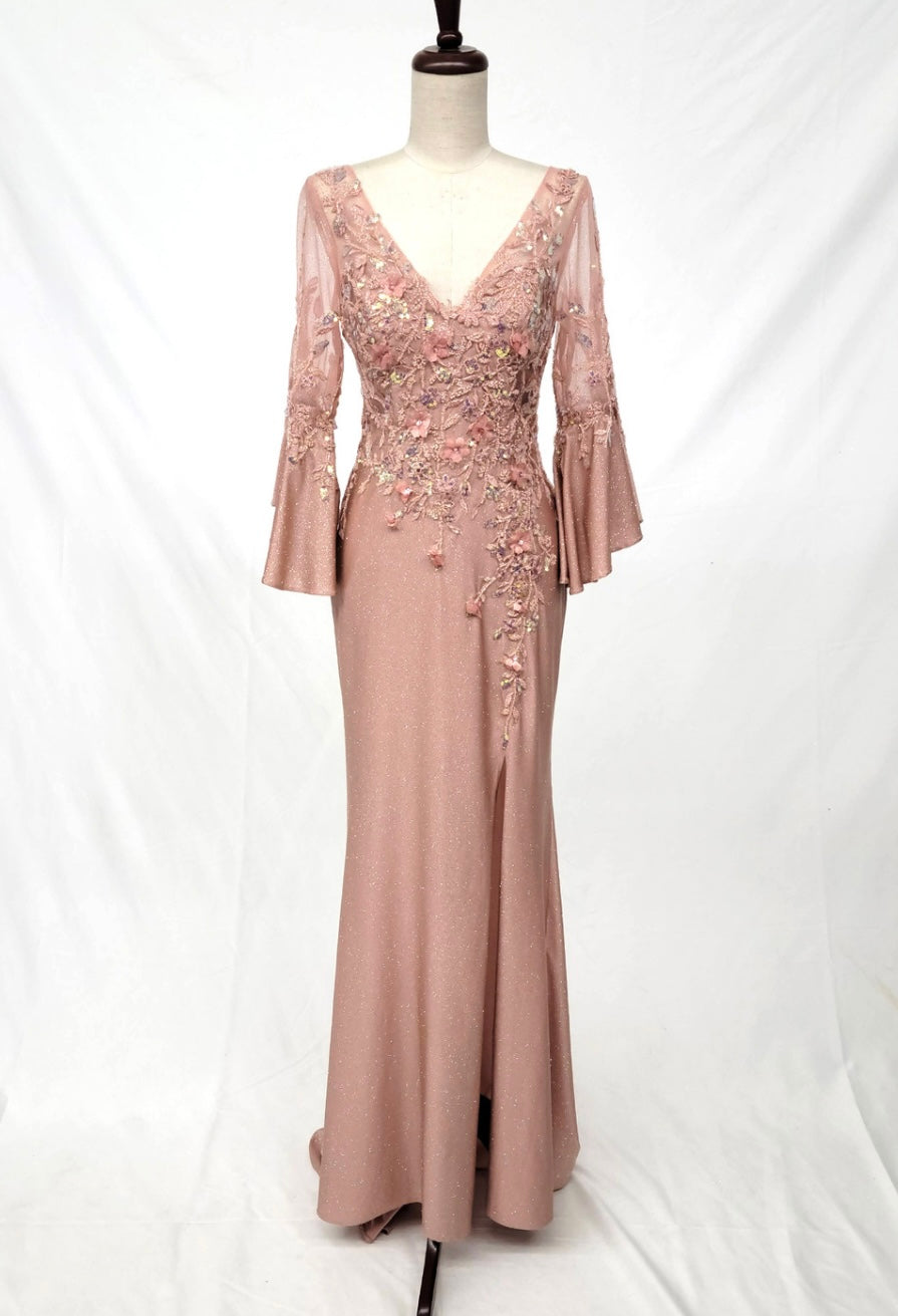 Chicas C357 Elegant Printed Evening Blush Floral Long Fabric Dress