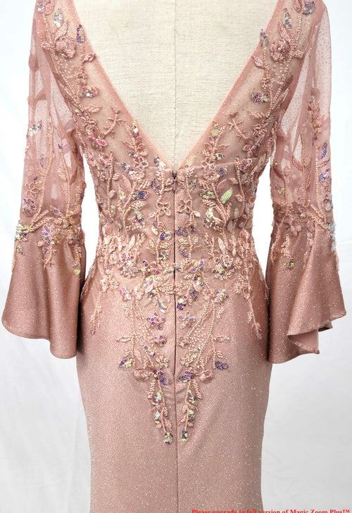 Chicas C357 Elegant Printed Evening Blush Floral Long Fabric Dress