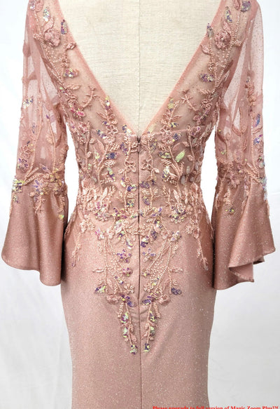 Chicas C357 Elegant Printed Evening Blush Floral Long Fabric Dress