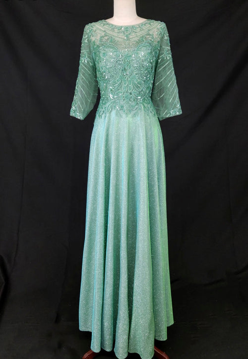 Chicas J052 Elegant Glitter Bridal Green A-Line Illusion Fabric Dress