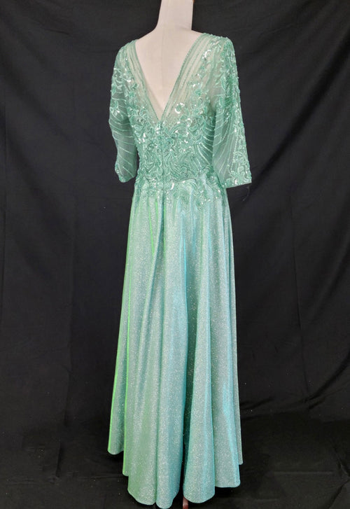 Chicas J052 Elegant Glitter Bridal Green A-Line Illusion Fabric Dress