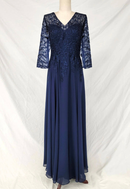 Chicas J070 Bridal Gold A-Line Floor-Length Sequin Embroidered Chiffon Dress