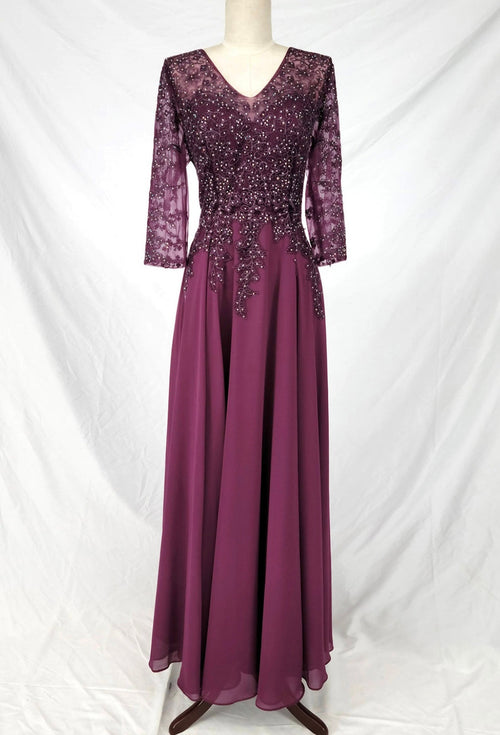 Chicas J070 Bridal Gold A-Line Floor-Length Sequin Embroidered Chiffon Dress
