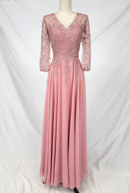 Chicas J070 Bridal Gold A-Line Floor-Length Sequin Embroidered Chiffon Dress