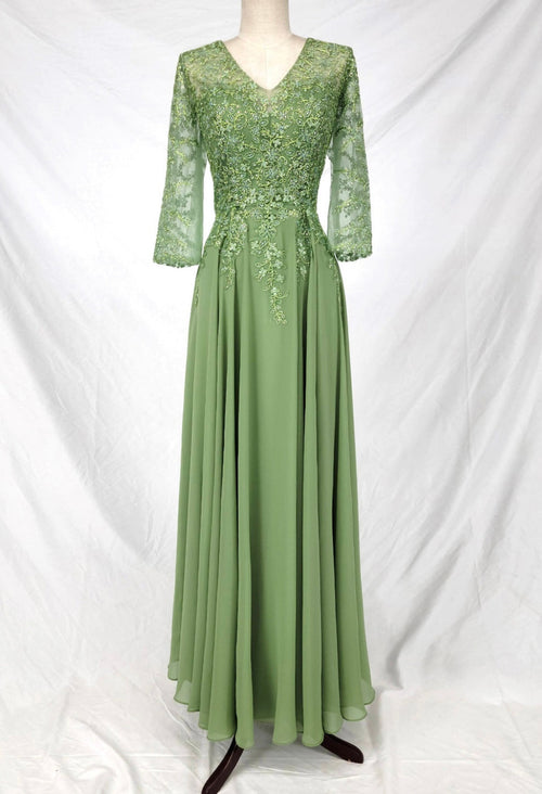 Chicas J070 Bridal Gold A-Line Floor-Length Sequin Embroidered Chiffon Dress