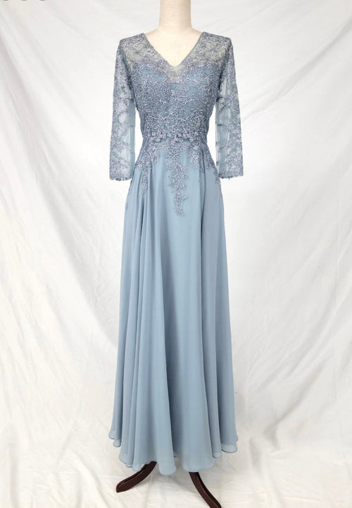Chicas J070 Bridal Gold A-Line Floor-Length Sequin Embroidered Chiffon Dress