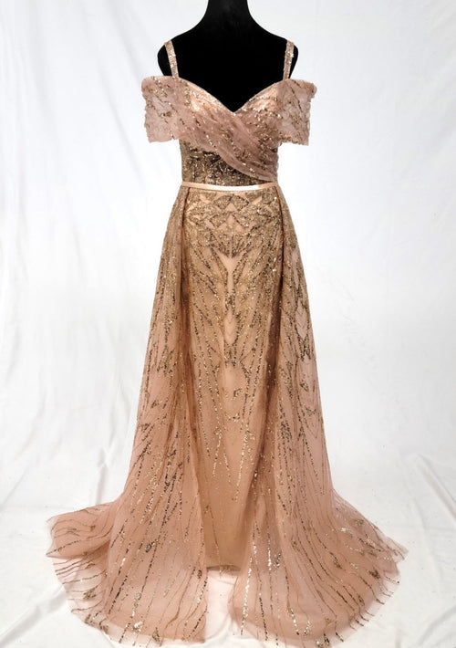 Chicas 17990 Romantic Evening A-Line Floor-Length Sequin Shimmer Satin Dress