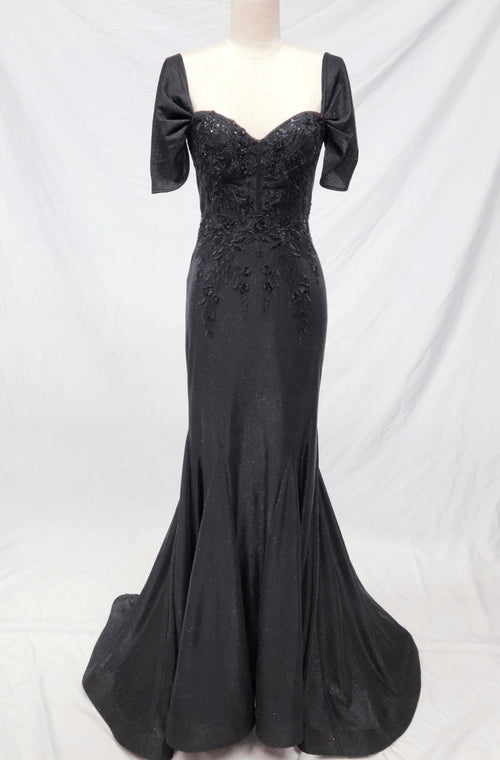 Chicas J066 Printed Evening Black Mermaid Sweetheart Fabric Dress