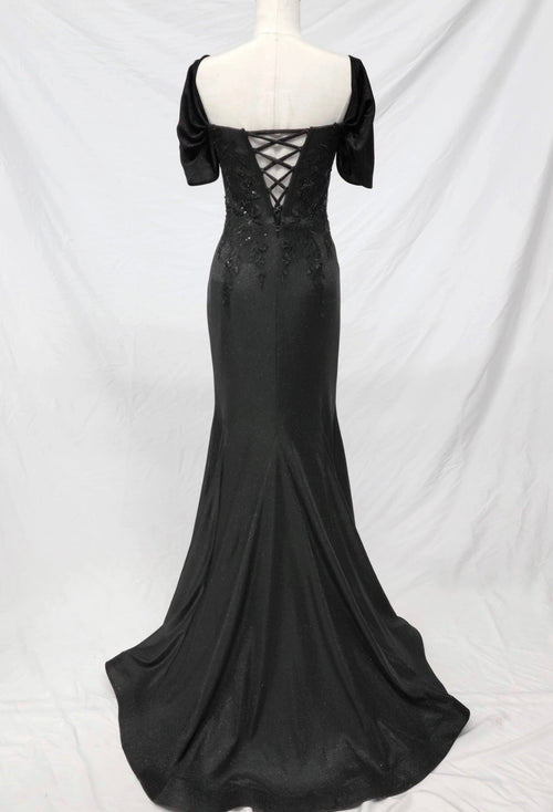 Chicas J066 Printed Evening Black Mermaid Sweetheart Fabric Dress