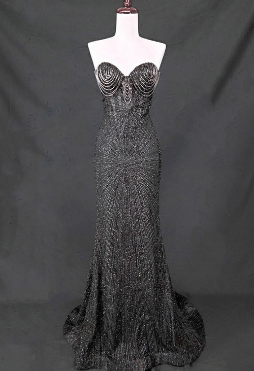 Chicas CF001 Evening Black Mermaid Strapless Floor-Length Fabric Dress