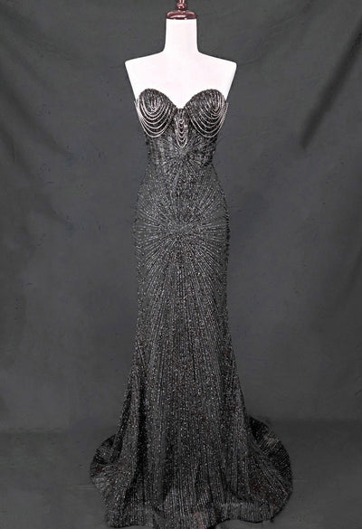 Chicas CF001 Evening Black Mermaid Strapless Floor-Length Fabric Dress