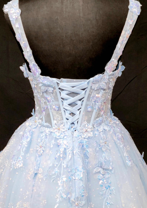 Chicas C372 Printed Formal Blue Floral Short Corset Tulle Dress