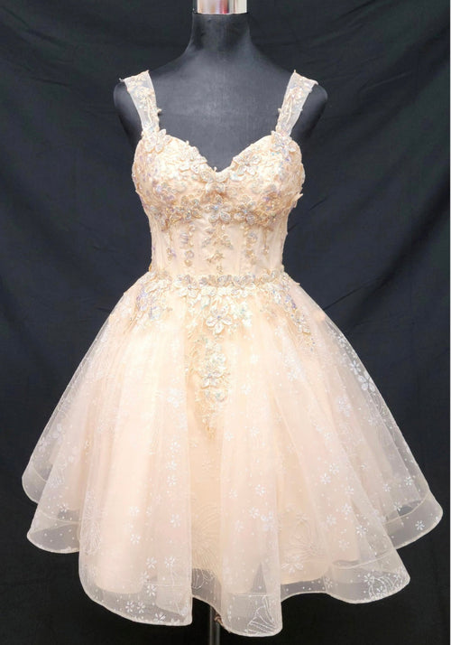 Chicas C372 Printed Formal Blue Floral Short Corset Tulle Dress