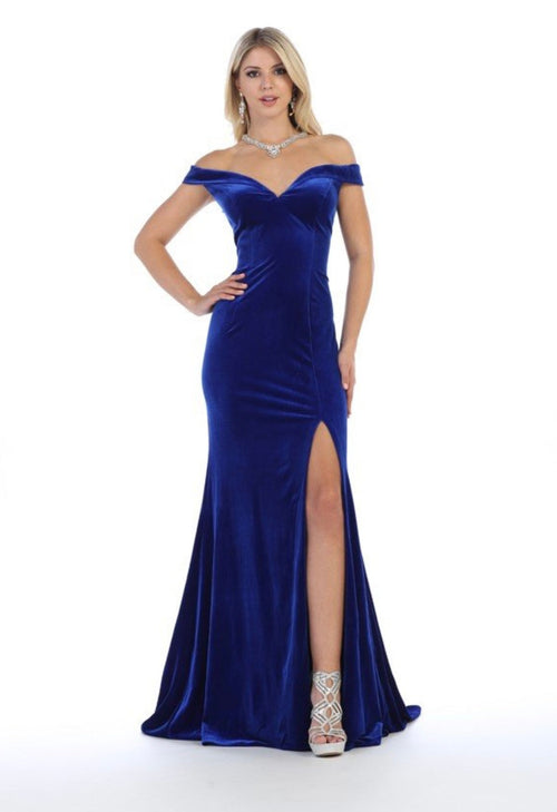 Chicas C6532 Evening Black Floor-Length High-Slit Style Velvet Dress