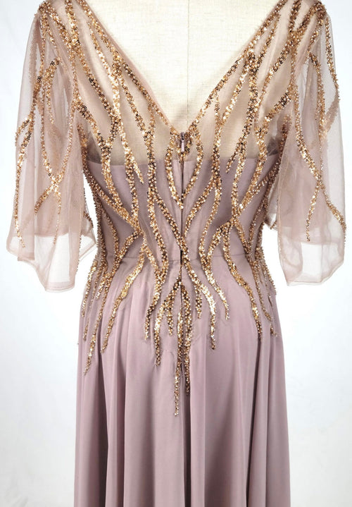Chicas J064 Elegant Bridal Gold A-Line Floor-Length Sequin Chiffon Dress