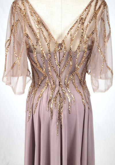 Chicas J064 Elegant Bridal Gold A-Line Floor-Length Sequin Chiffon Dress