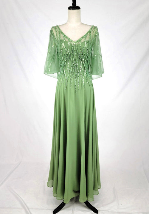 Chicas J064 Elegant Bridal Gold A-Line Floor-Length Sequin Chiffon Dress
