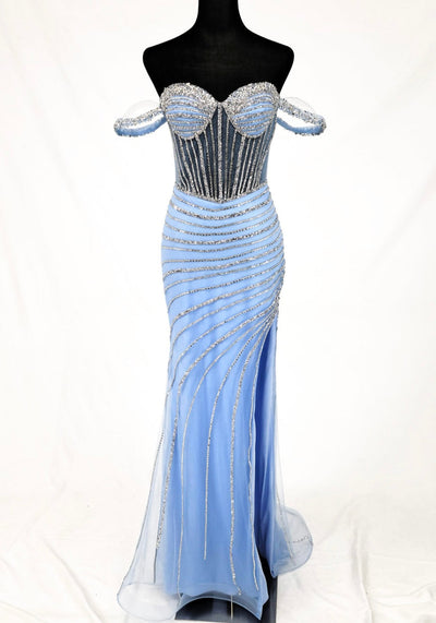 Chicas C836 Evening Blue Sweetheart Floor-Length Corset Fabric Dress