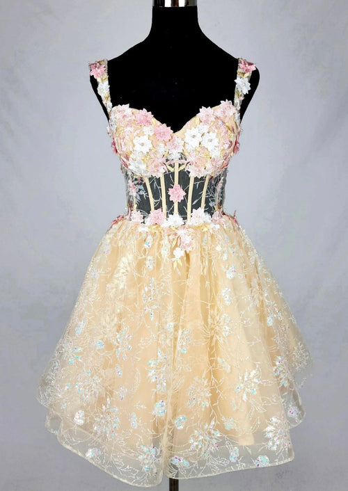 Chicas C352 Elegant Printed Lilac A-Line Floral Short Tulle Dress