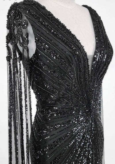 Chicas C840 Evening Black Floor-Length Sequin Shimmer Fabric Dress